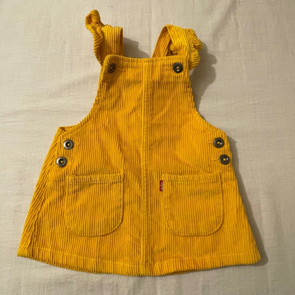 Levi's Kids Mustard Yellow Corduroy Ruffle Jumper Dress 12M C594-Y1Y